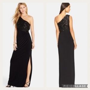 HP! NWT! Ralph Lauren Evening One Shoulder Sequin Bodice Jersey Gown